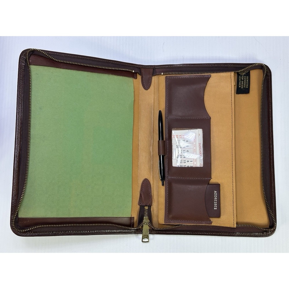 VTG Mid-Century Genuine Cowhide Top Grain Leather Business Portfolio Binder NOS